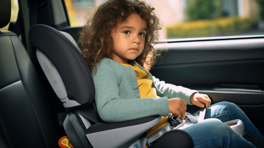 kind zit in een kinderstoel in een auto