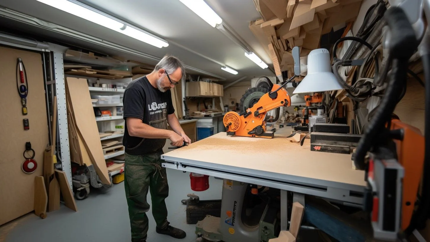 Man is aan het klussen in een opgeruimde werkplek