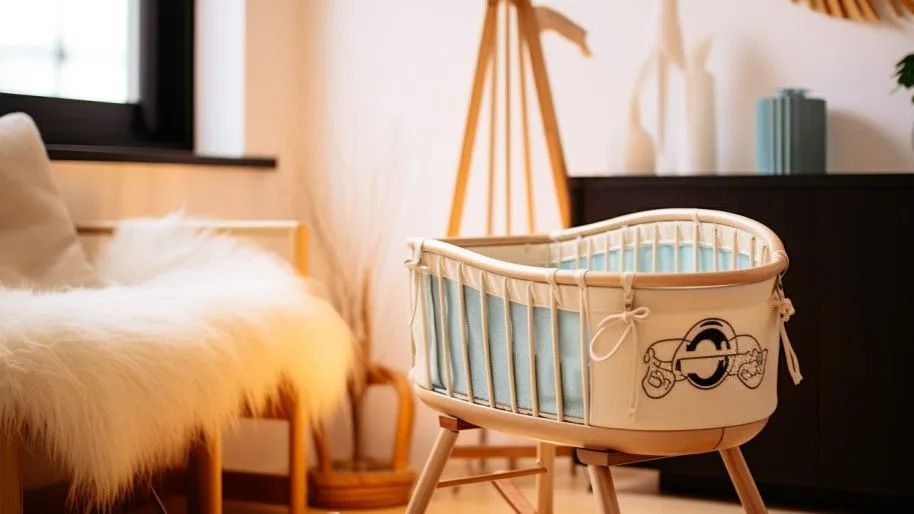 Wit-blauwe wieg in kamer