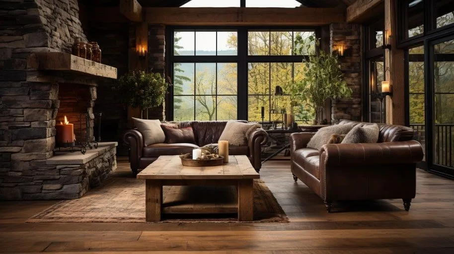 Rustieke huiskamer met houten vloer