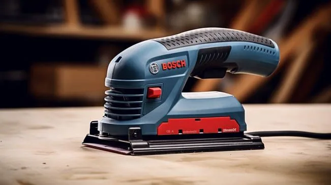 Vlakschuurmachine op houten ondergrond