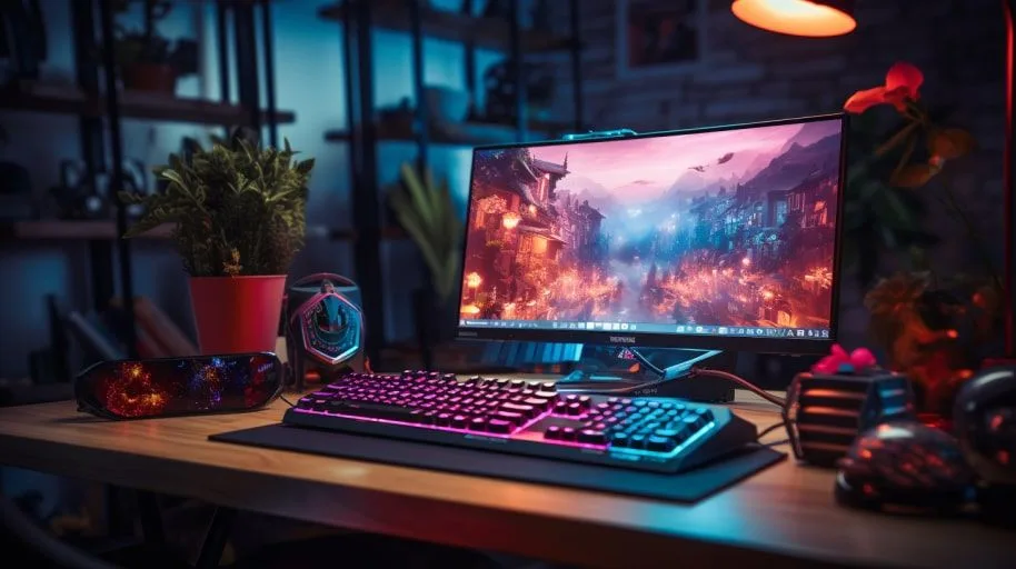 Gaming-pc op bureau, vooraanzicht