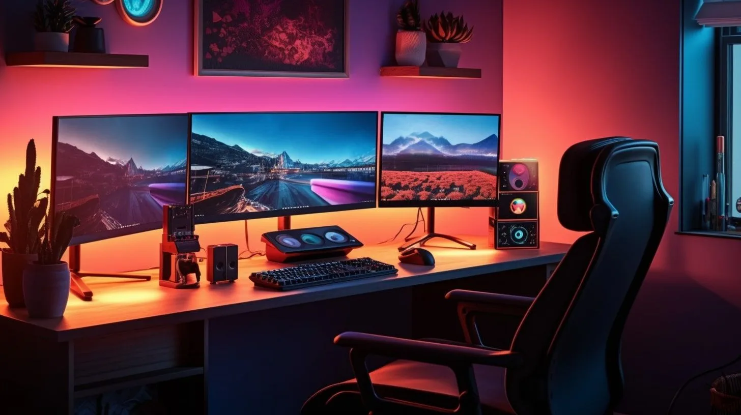 Bureau met drie monitoren
