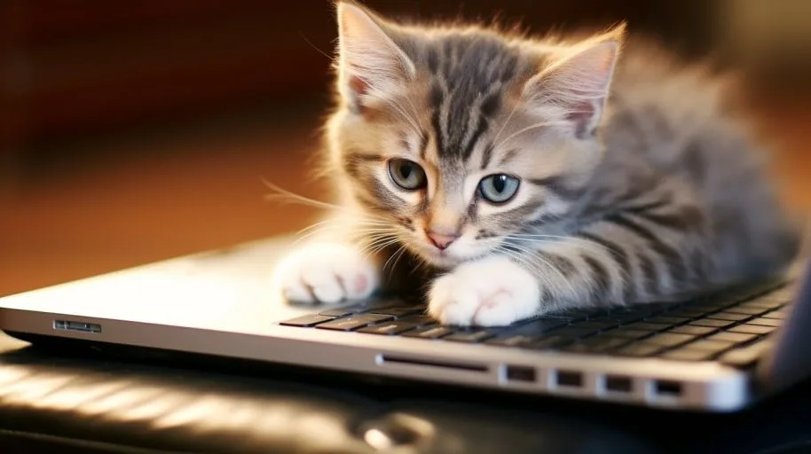 Kitten op laptop, vooraanzicht