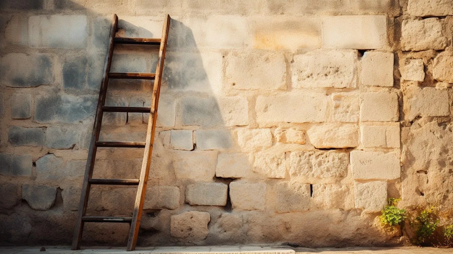 Ladder tegen muur, vooraanzicht
