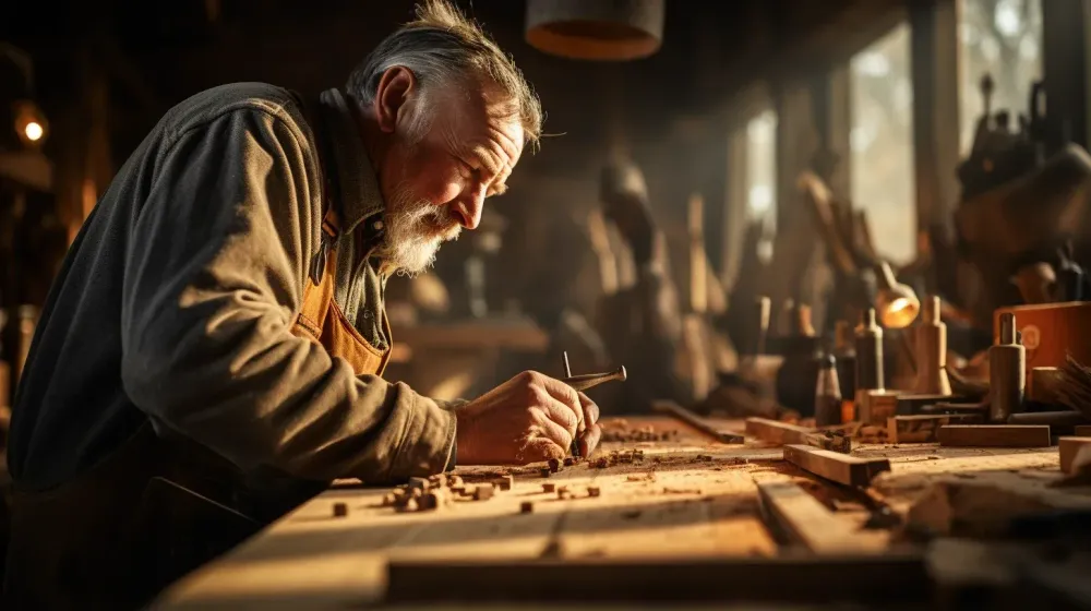 persoon zit aan een werktafel en gebruikt gereedschap