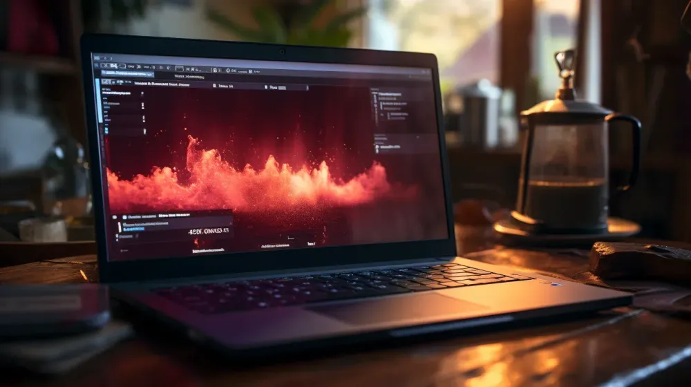 een laptop staat op een eettafel in een keuken