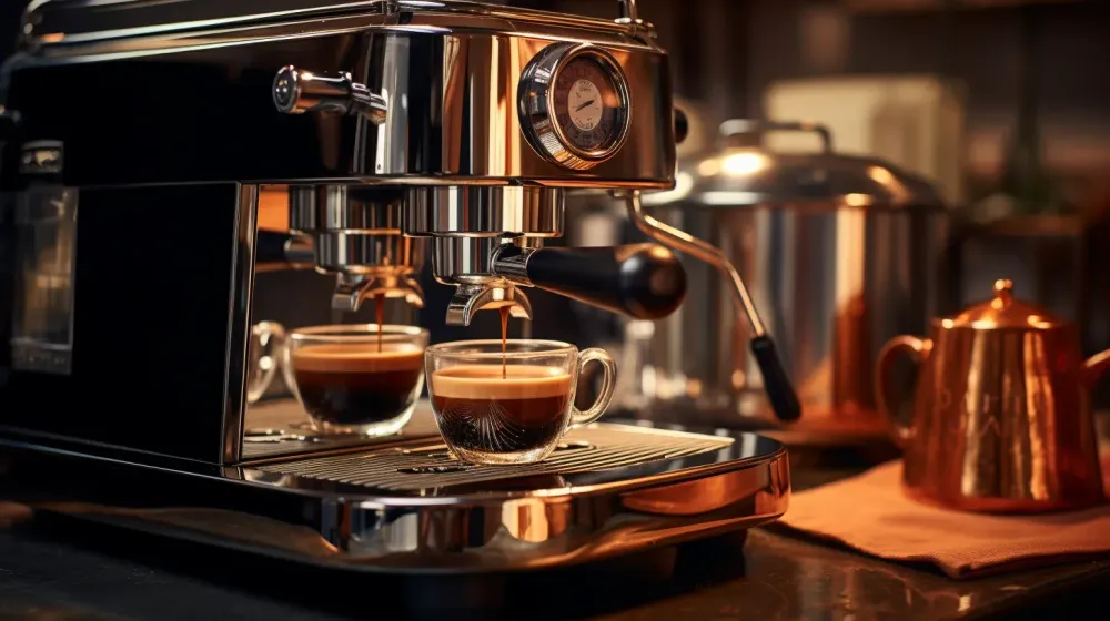 Koffiemachine met kopje koffie eronder