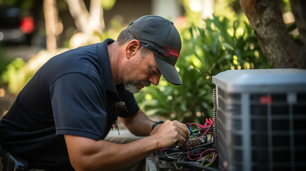 man werkt aan airco