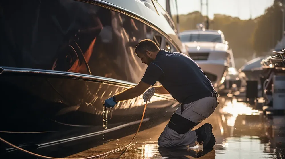 Man maakt boot schoon