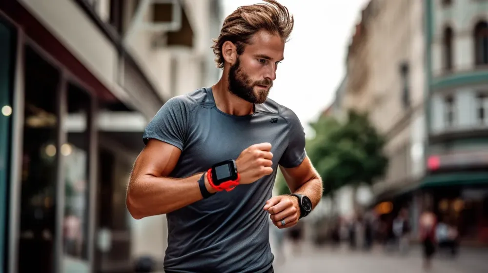 Hardloper kijkt naar GPS-horloge