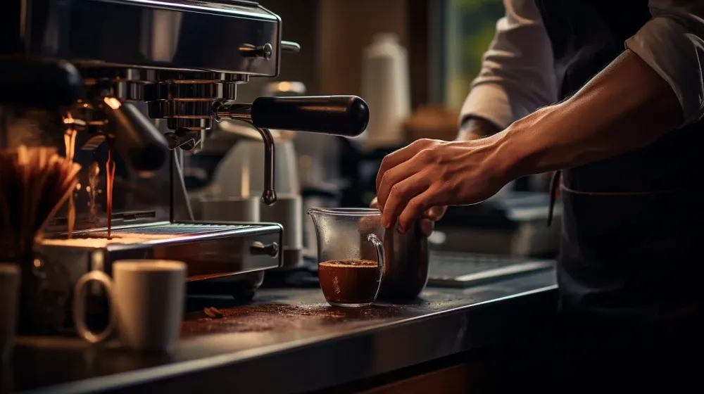 Persoon maakt koffie bij koffiemachine