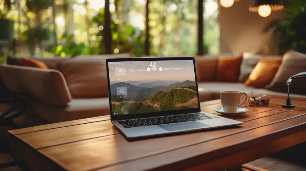 Laptop op tafel, vooraanzicht