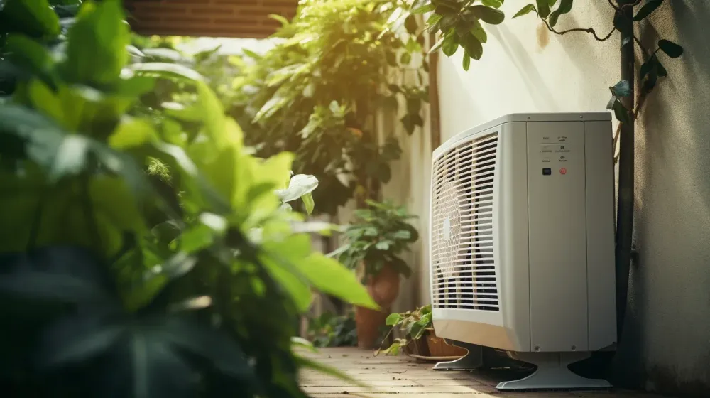 Mobiele airco met afvoerslang door muur