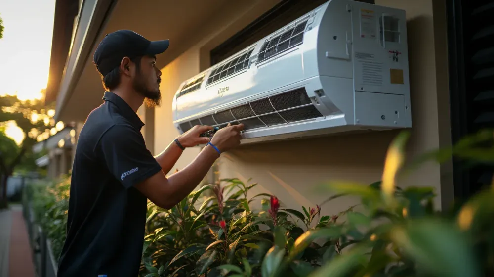 Moderne airco aan buitenmuur