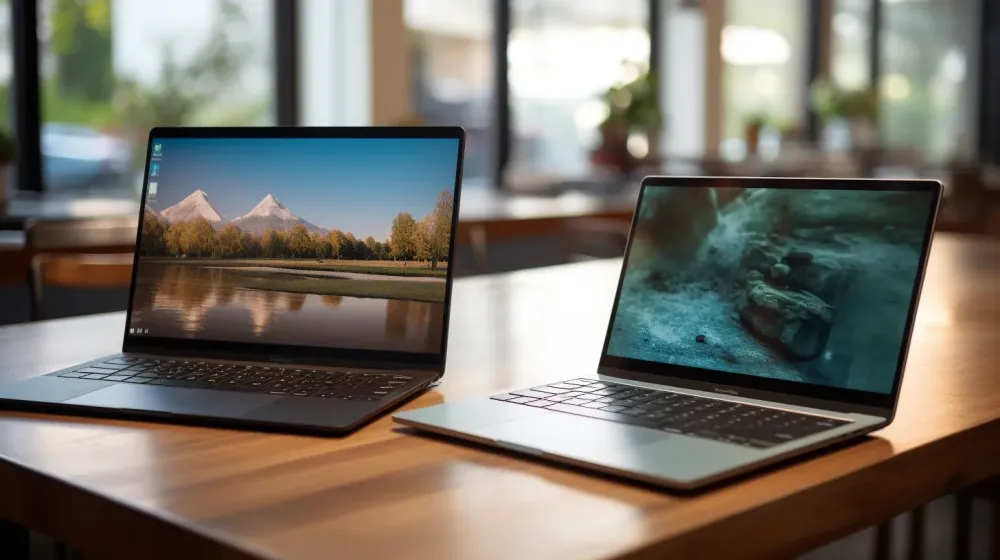 Twee laptops op tafel, vooraanzicht
