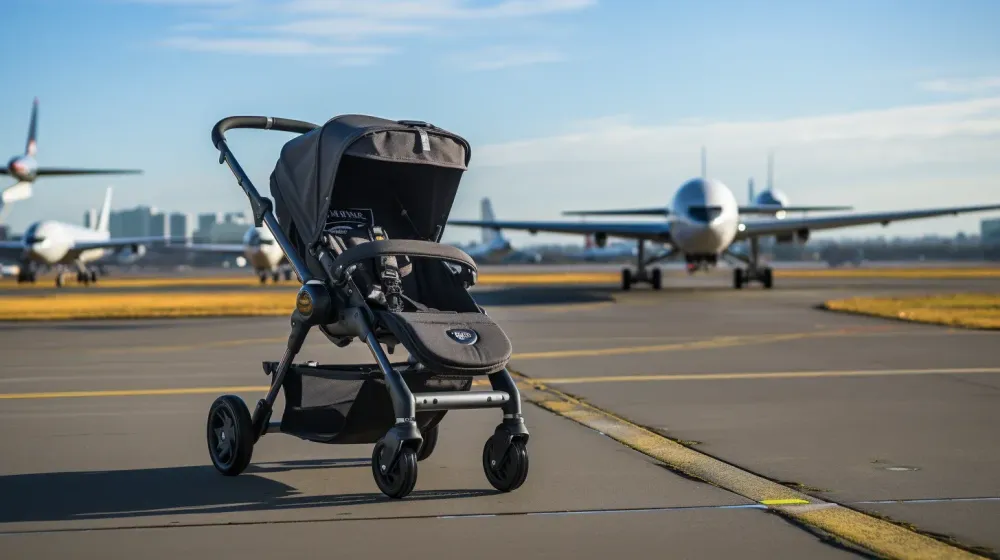 een buggy staat op een landingsbaan 