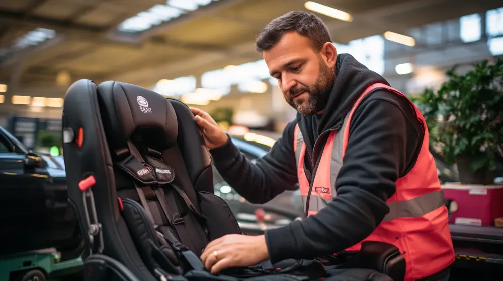een persoon controleert een autostoel voor baby's