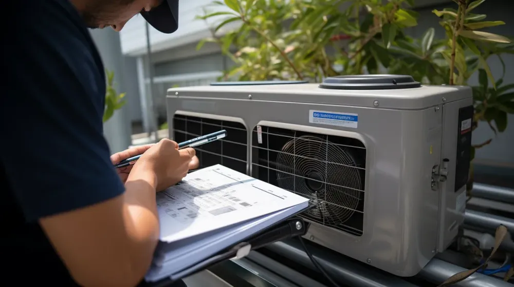 Persoon bestudeert airco-handleiding