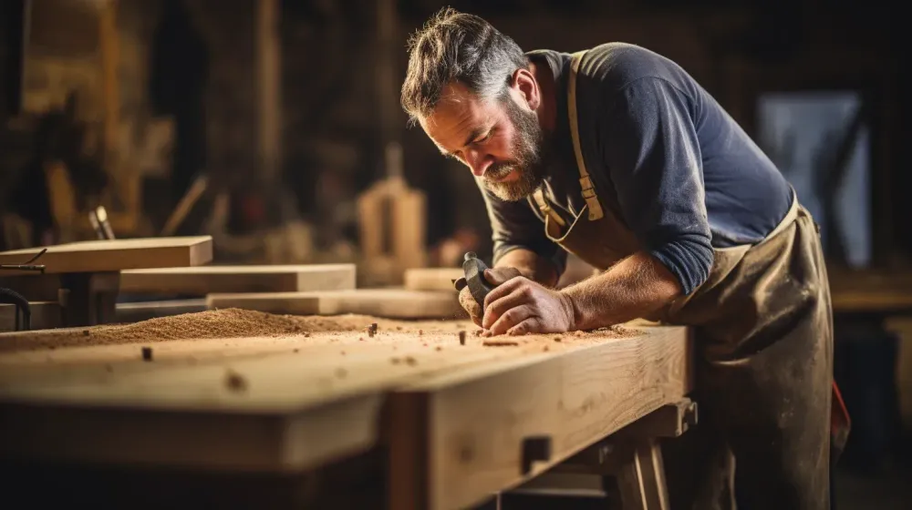 Man is hout aan het bewerken