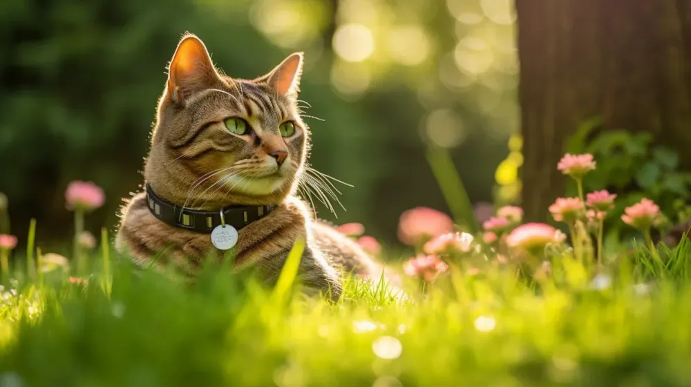 Poes met halsband in gras