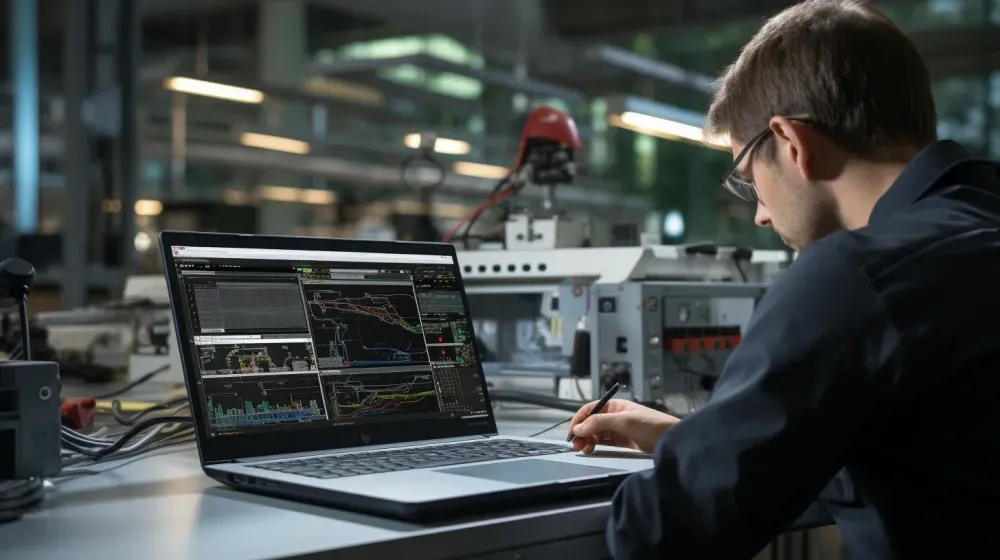 een persoon met een bril zit te werken achter een computer in een lab