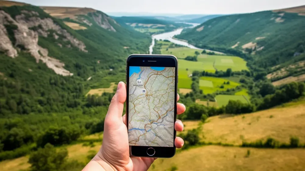 Persoon met smartphone en GPS-app