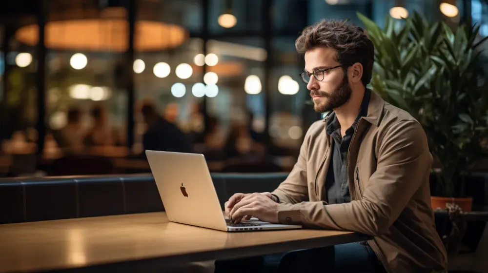 Man werkt aan Macbook.