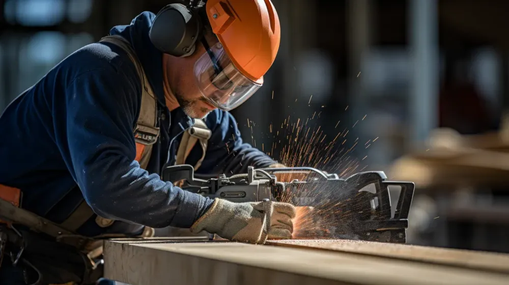 persoon aan het werk met een veiligheidsbril en handschoenen