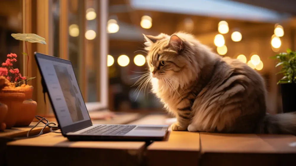 Kat kijkt naar laptop