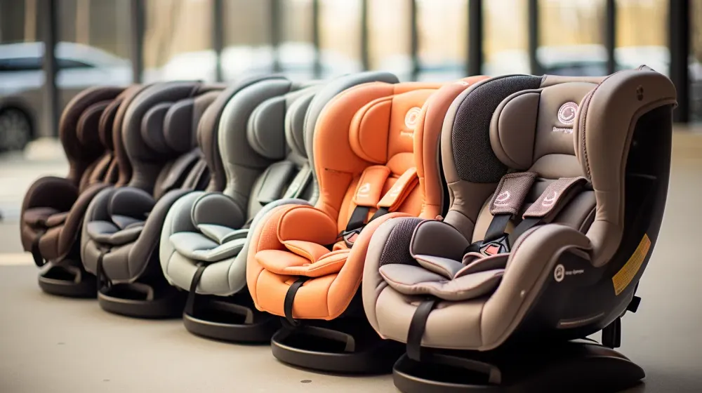 gekleurde babystoeltjes op een rij