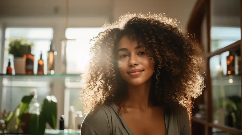 Vrouw met bruin krullend haar