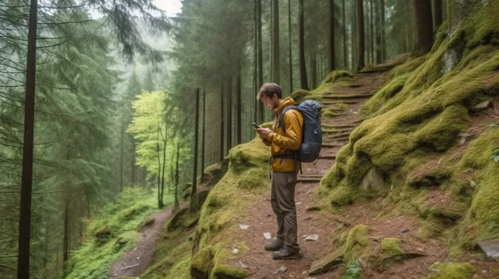Wandelaar navigeert met smartphone
