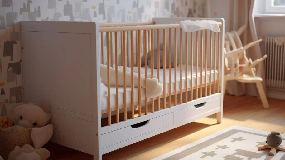 Ledikant in kinderkamer, zij-aanzicht