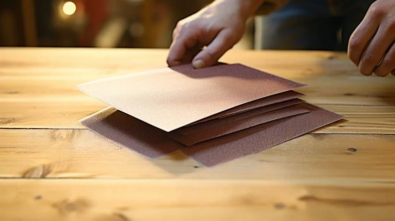 Schuurpapier op houten tafel