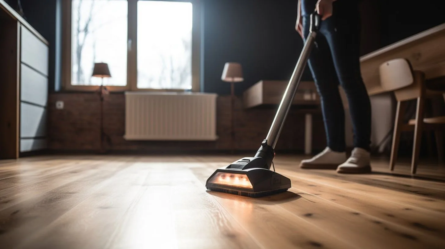 Stoomreiniger op houten vloer