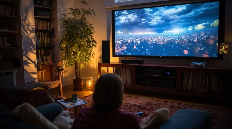 Iemand kijkt tv in huiskamer