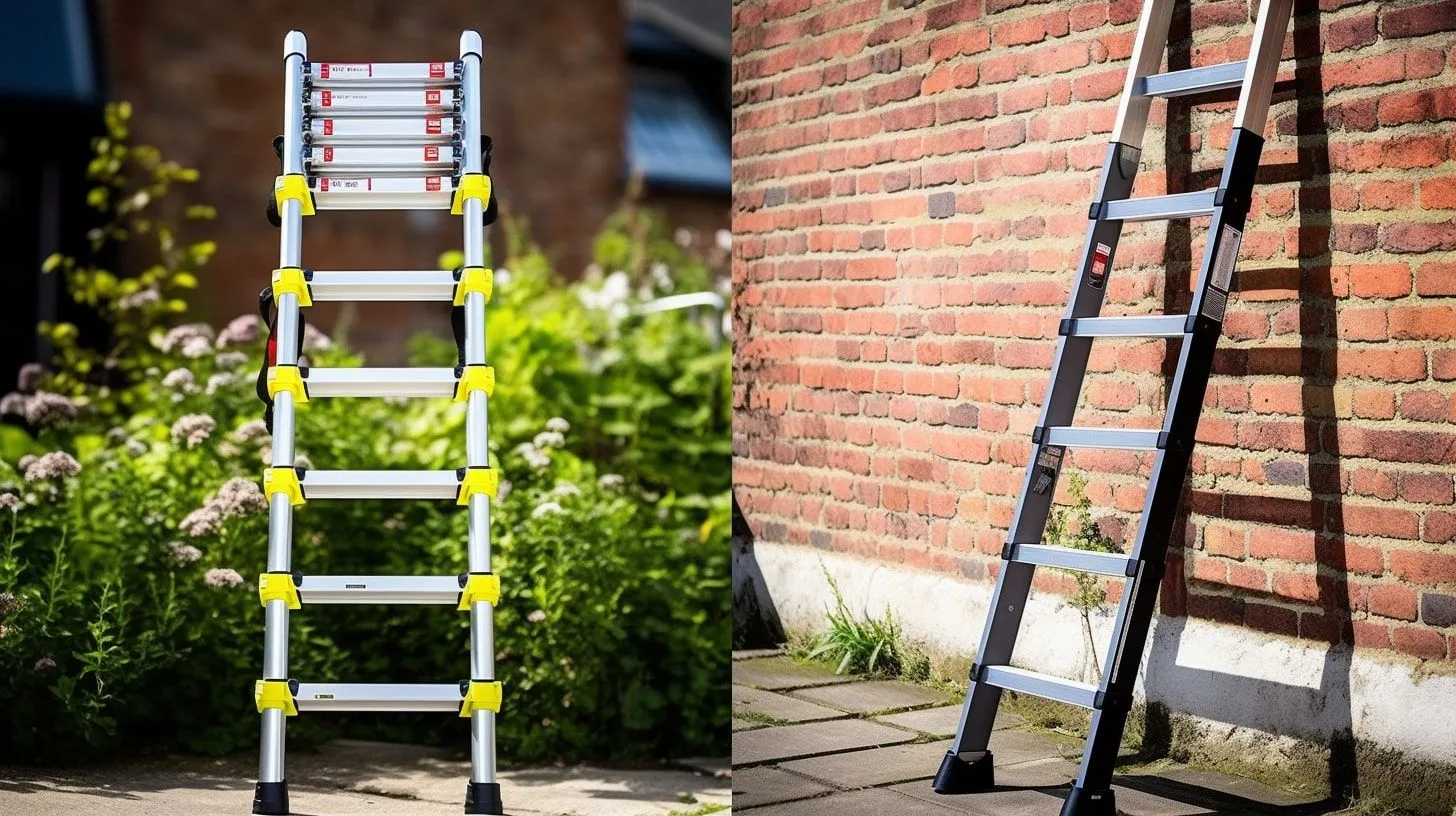 Twee ladders in 1 foto, vooraanzicht en zij-aanzicht