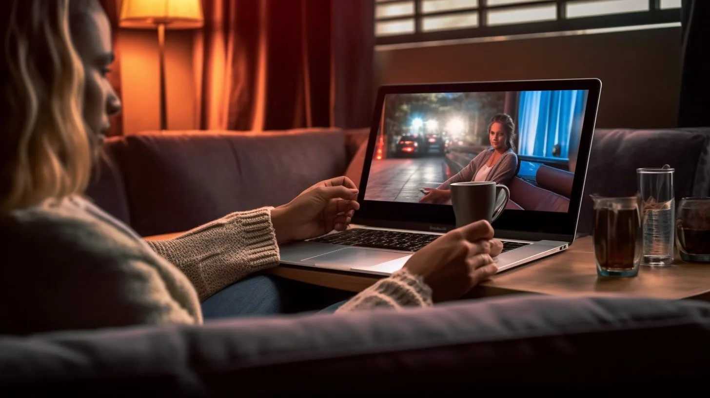 Vrouw kijkt tv op laptop