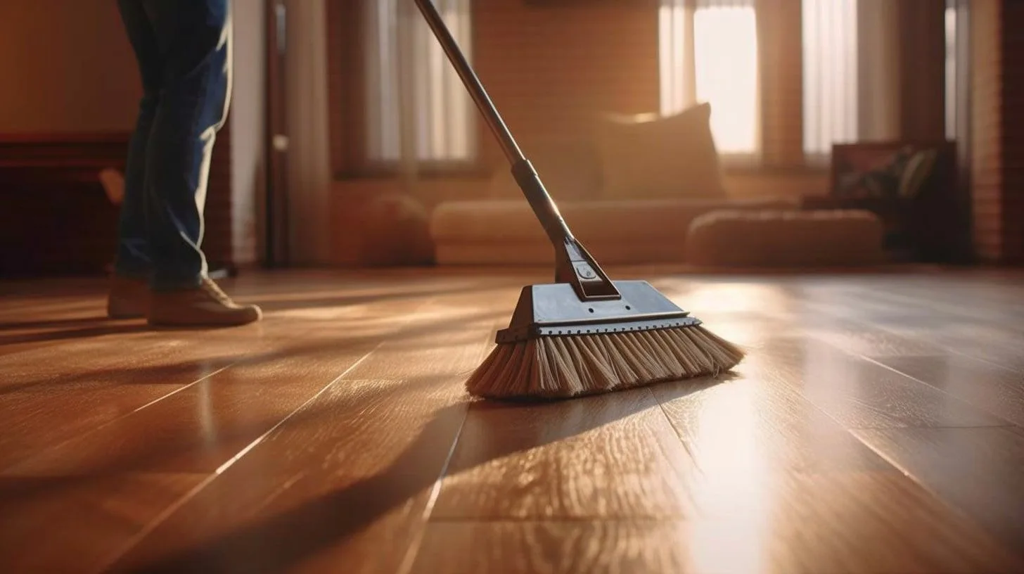 Bezem op houten vloer