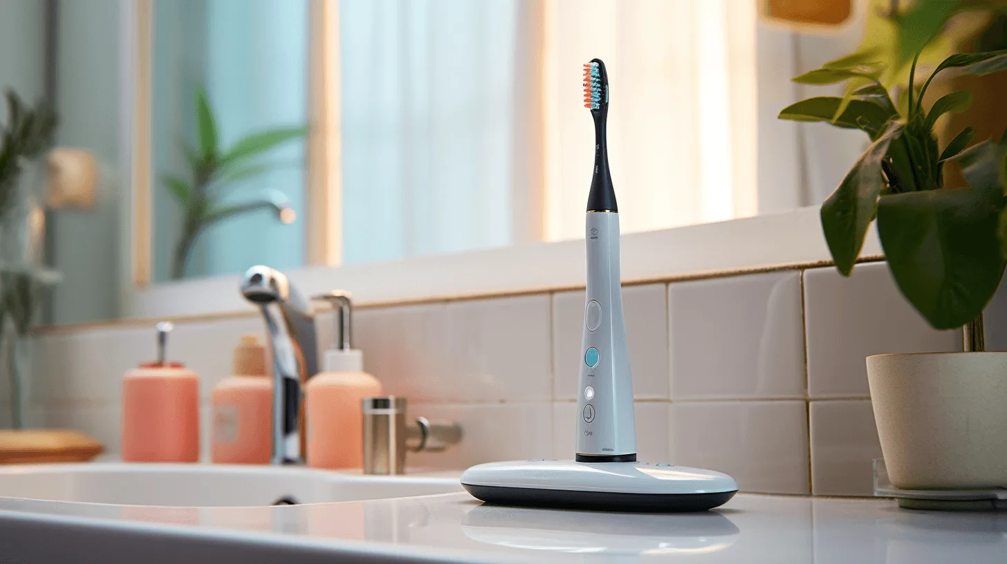 een witte elektrische tandenborstel staat op een aanrecht in een moderne keuken