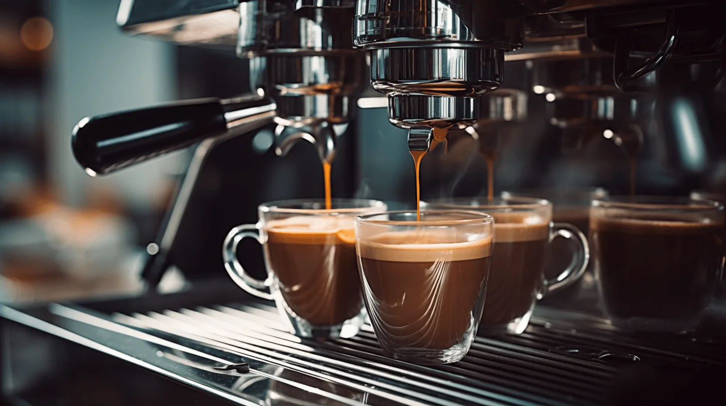 close-up van een modern koffiezetapparaat dat twee kopjes koffie zet