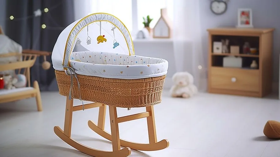 Wiegje in babykamer, zij-aanzicht